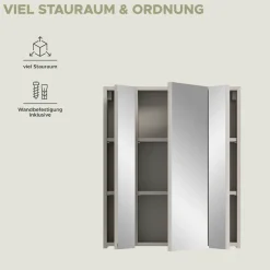 Home affaire Badezimmerspiegelschrank »Malmö, Breite 60 cm, 3 Spiegeltüren, 9 Fächer, 6 Einlegeböden« 1 Stk. tlg. in verschiedenen Farben erhältlich, Badmöbel, Spiegel, Badschrank, Bad