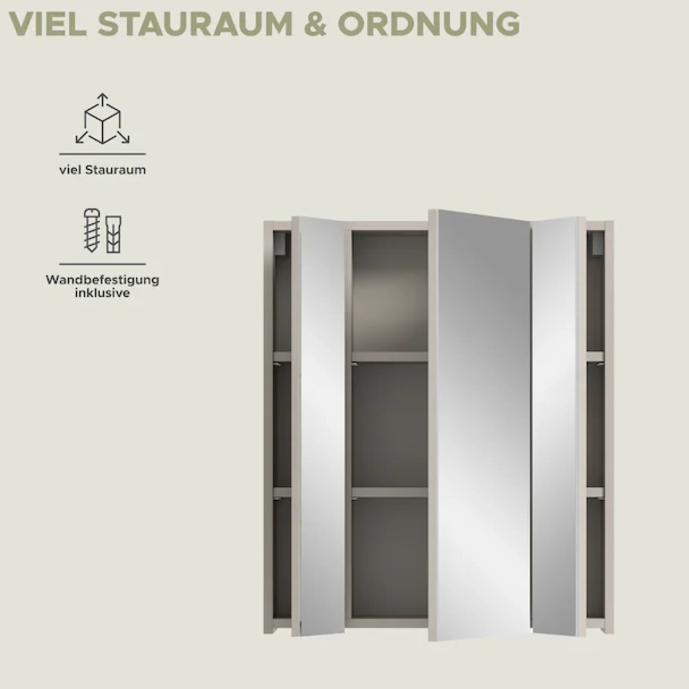 Home affaire Badezimmerspiegelschrank »Malmö, Breite 60 cm, 3 Spiegeltüren, 9 Fächer, 6 Einlegeböden« 1 Stk. tlg. in verschiedenen Farben erhältlich, Badmöbel, Spiegel, Badschrank, Bad