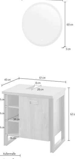 Home affaire Badmöbel-Set »Detroit, Bad im Industrialdesign, inkl. LED, 2-teiliges Badezimmer« 2 Stk. tlg.