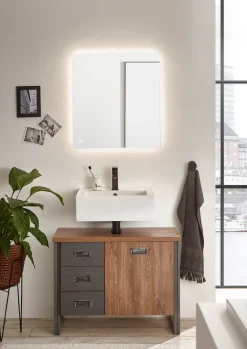 Home affaire Badmöbel-Set »Detroit, Bad im Industrialdesign, inkl. LED, 2-teiliges Badezimmer« 2 Stk. tlg.
