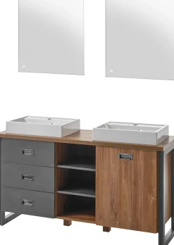 Home affaire Badmöbel-Set »Detroit, Bad im Industrialdesign, inkl. LED, 2-teiliges Badezimmer« 3 Stk. tlg.