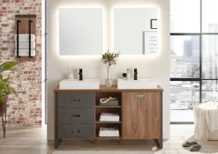 Home affaire Badmöbel-Set »Detroit, Bad im Industrialdesign, inkl. LED, 2-teiliges Badezimmer« 3 Stk. tlg.