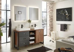 Home affaire Badmöbel-Set »Detroit, Bad im Industrialdesign, inkl. LED, 2-teiliges Badezimmer« 3 Stk. tlg.