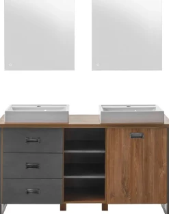 Home affaire Badmöbel-Set »Detroit, Bad im Industrialdesign, inkl. LED, 2-teiliges Badezimmer« 3 Stk. tlg.