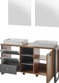 Home affaire Badmöbel-Set »Detroit, Bad im Industrialdesign, inkl. LED, 2-teiliges Badezimmer« 3 Stk. tlg.