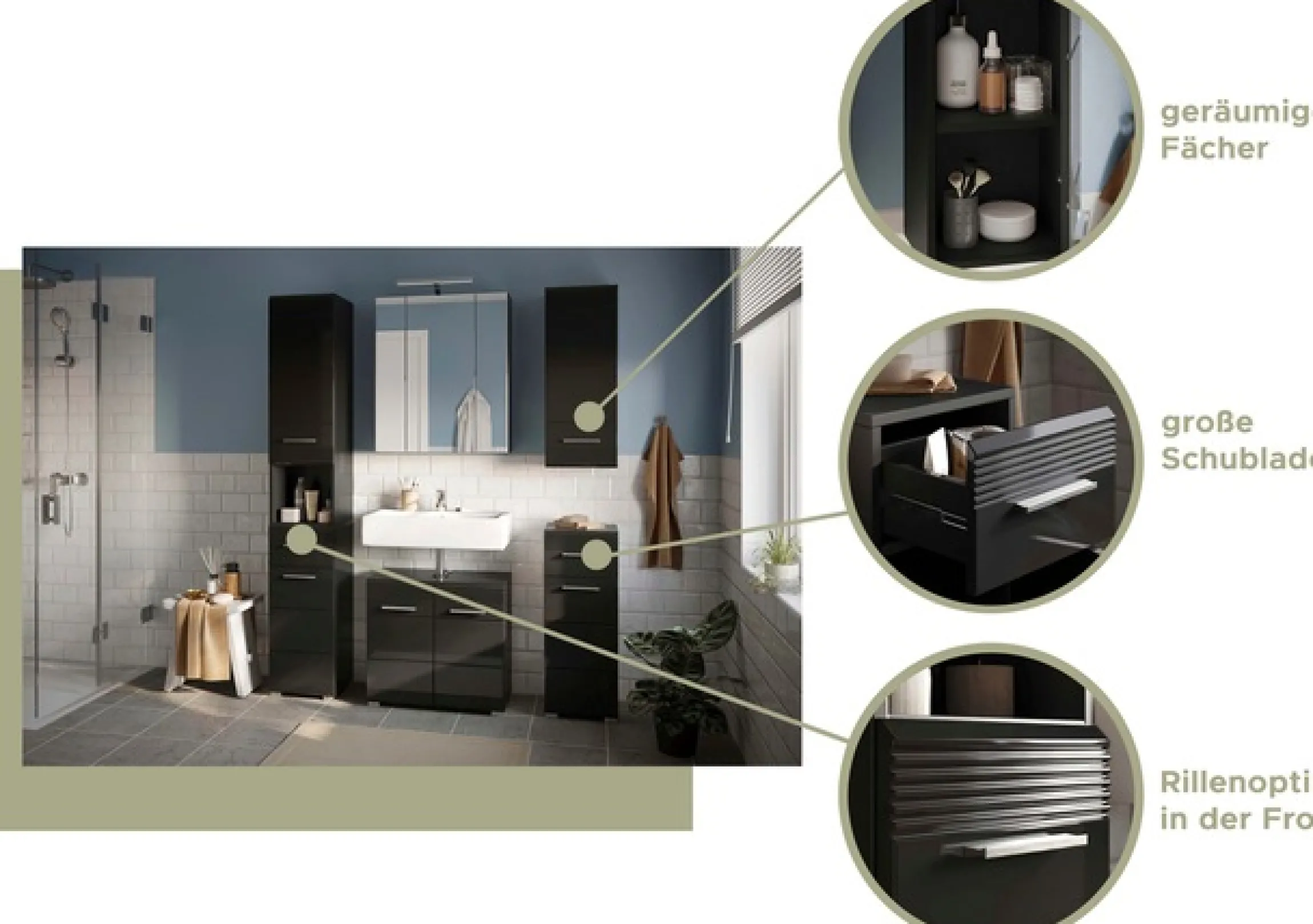 Home affaire Badmöbel-Set »Malmö, 5 teilig, inklusive LED Beleuchtung, bestehend aus:« 5 Stk. tlg.