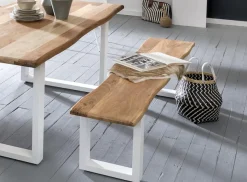 Home affaire Bank »Manhattan« mit Baumkantenoptik und Gestell U-Form aus weißem Metall