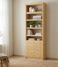 Home affaire Bücherregal »Soeren Regal mit 5 breiten Schubkästen in geteilter Optik« T/H: 80/29/220 cm, Kiefer FSC®-zertifiziert, elegante Metallgriffe