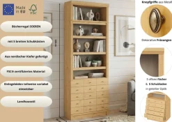Home affaire Bücherregal »Soeren Regal mit 5 breiten Schubkästen in geteilter Optik« T/H: 80/29/220 cm, Kiefer FSC®-zertifiziert, elegante Metallgriffe