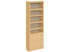 Home affaire Bücherregal »Soeren Regal mit 5 breiten Schubkästen in geteilter Optik« T/H: 80/29/220 cm, Kiefer FSC®-zertifiziert, elegante Metallgriffe