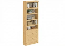 Home affaire Bücherregal »Soeren Regal mit 5 breiten Schubkästen in geteilter Optik« T/H: 80/29/220 cm, Kiefer FSC®-zertifiziert, elegante Metallgriffe