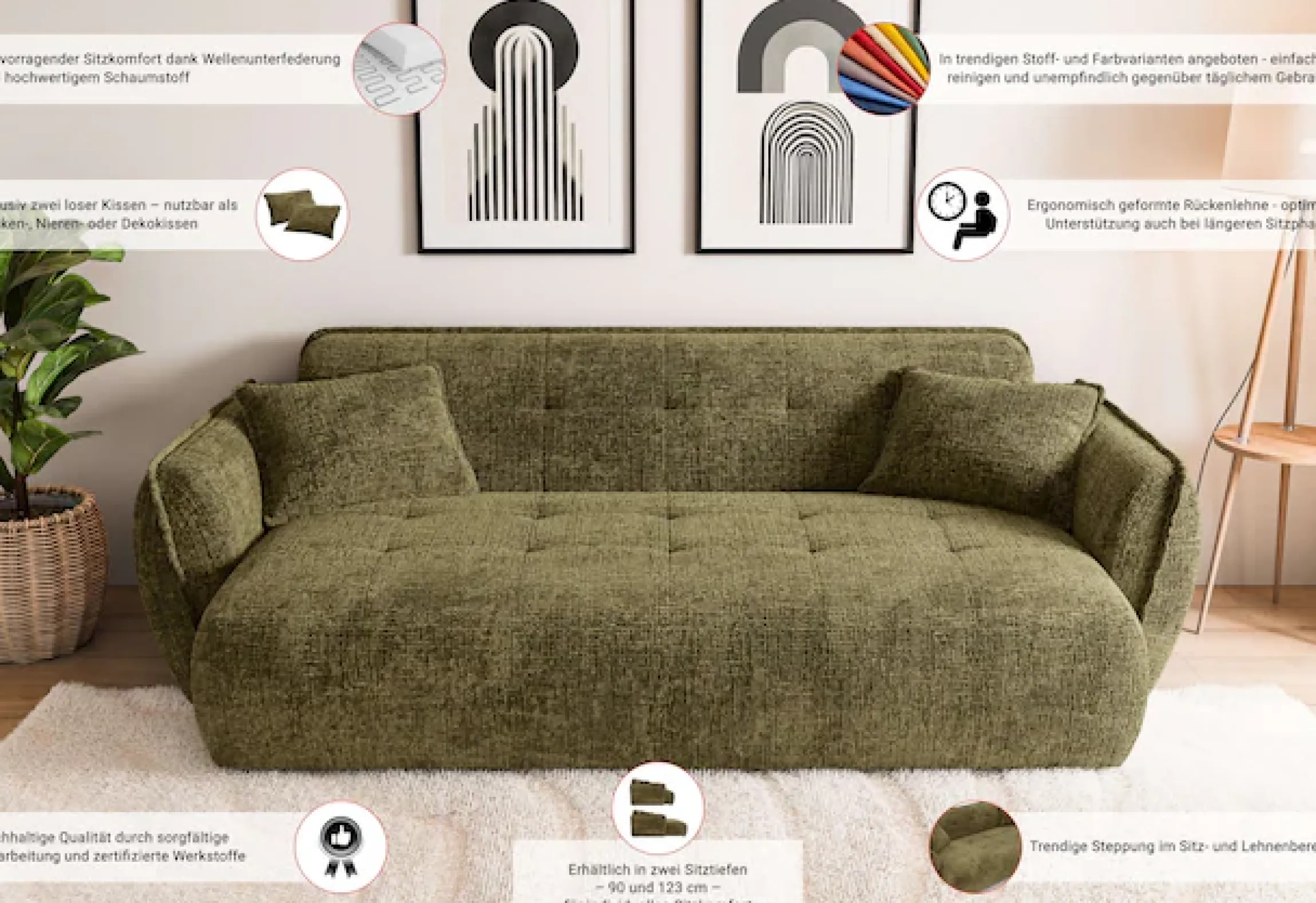Home affaire Big-Sofa »MIRELDA Design-Sofa mit Steppungen, hoher Sitzkomfort, Breite 251 cm« Sitztiefe 82,5 cm, elegant und bequem, Zierkissen, belastbar bis 480kg