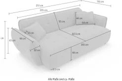 Home affaire Big-Sofa »MIRELDA Design-Sofa mit Steppungen, hoher Sitzkomfort, Breite 251 cm« Sitztiefe 82,5 cm, elegant und bequem, Zierkissen, belastbar bis 480kg