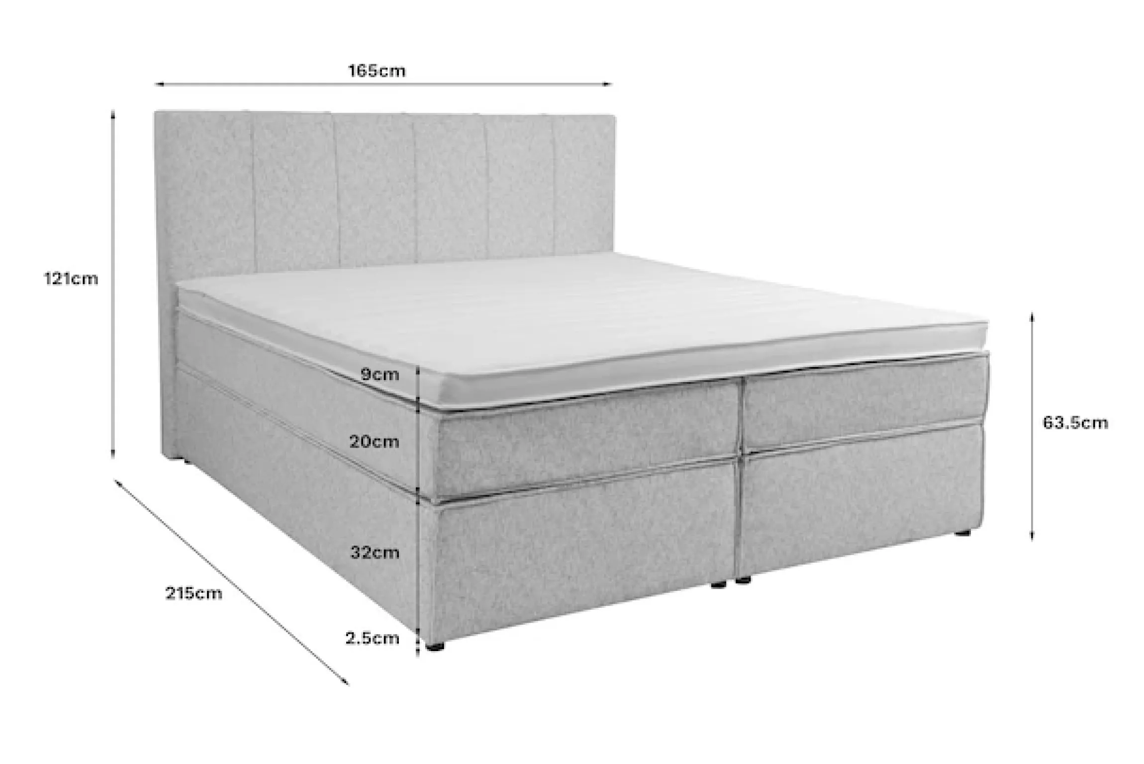 Home affaire Boxspringbett »Leon, Doppelbett, Polsterbett, Federkernbett, Komfortbett, 160, 180 cm« inkl. 9 cm Topper, 5-Zonen-Taschen-Federkernmatratze in H3