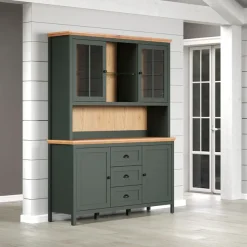 Home affaire Buffet »Vienna« Set, 2 Stk. tlg. Küchenbuffet im Landhausstil, inkl. Beleuchtung - (B/T/H) 146/39/112cm