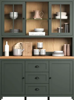Home affaire Buffet »Vienna« Set, 2 Stk. tlg. Küchenbuffet im Landhausstil, inkl. Beleuchtung - (B/T/H) 146/39/112cm