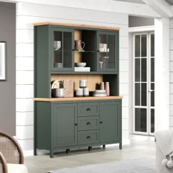 Home affaire Buffet »Vienna« Set, 2 Stk. tlg. Küchenbuffet im Landhausstil, inkl. Beleuchtung - (B/T/H) 146/39/112cm