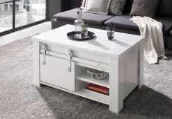 Home affaire Couchtisch »Daytona, Beistelltisch, Wohnzimmertisch, Sofatisch, Tisch« mit Schiebetürenbeschlag in Chrom-Optik, mit Fächern und Ablageböden