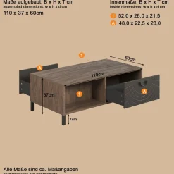 Home affaire Couchtisch »Fusion« 1 Stk. tlg. Couchtisch mit 2 Schubladen & 2 offenen Fächern - (B/T/H) 110/60/37 cm