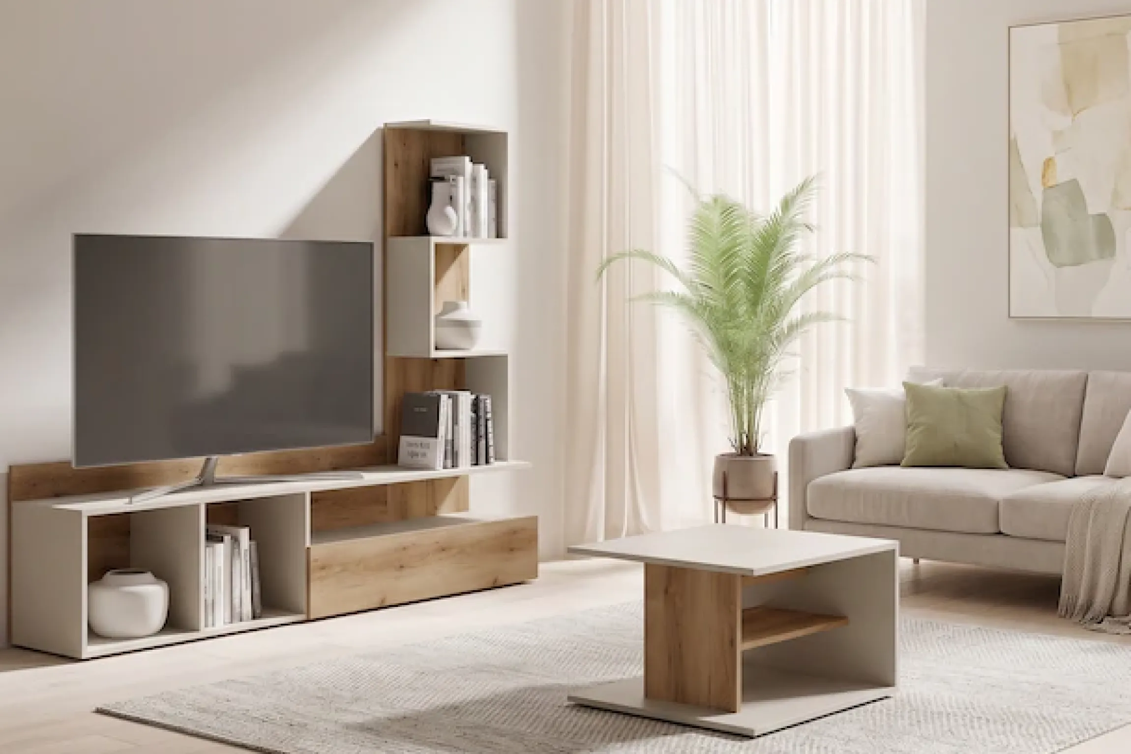 Home affaire Couchtisch »LUMIA Kaffeetisch mit viel Stauraum, 60x60cm, modernes Design« Beistelltisch mit Ablagefläche, Kaschmir/Natureiche