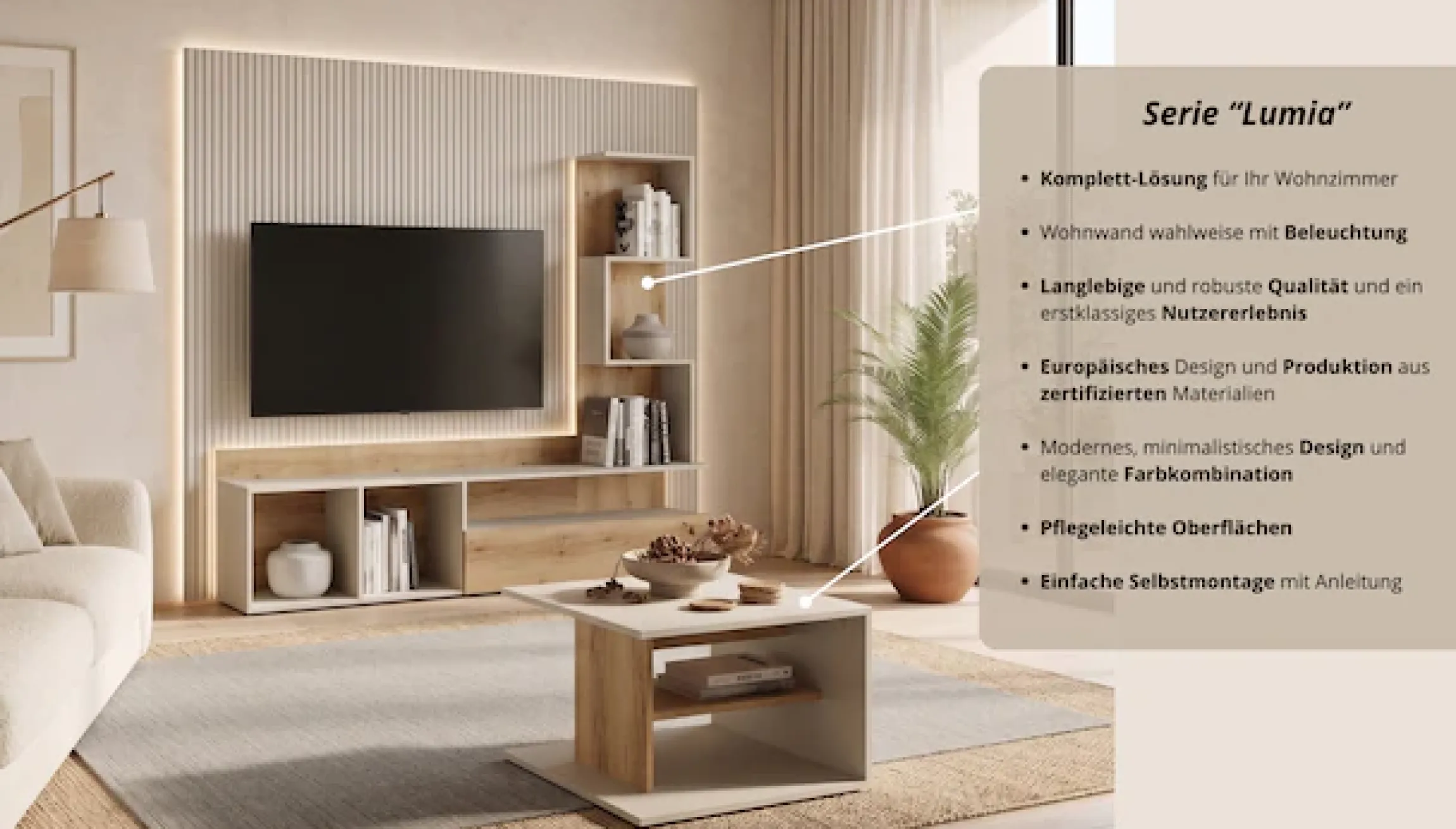 Home affaire Couchtisch »LUMIA Kaffeetisch mit viel Stauraum, 60x60cm, modernes Design« Beistelltisch mit Ablagefläche, Kaschmir/Natureiche