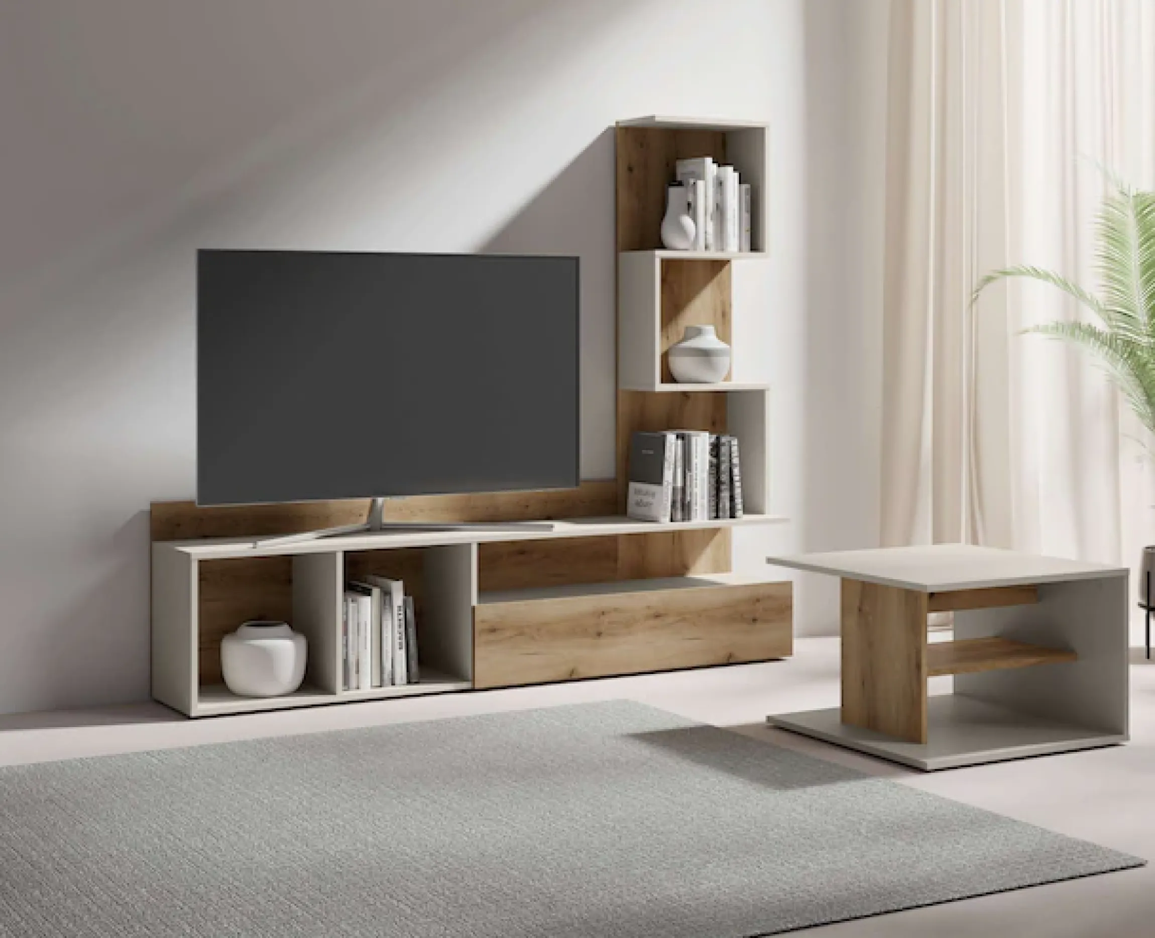 Home affaire Couchtisch »LUMIA Kaffeetisch mit viel Stauraum, 60x60cm, modernes Design« Beistelltisch mit Ablagefläche, Kaschmir/Natureiche
