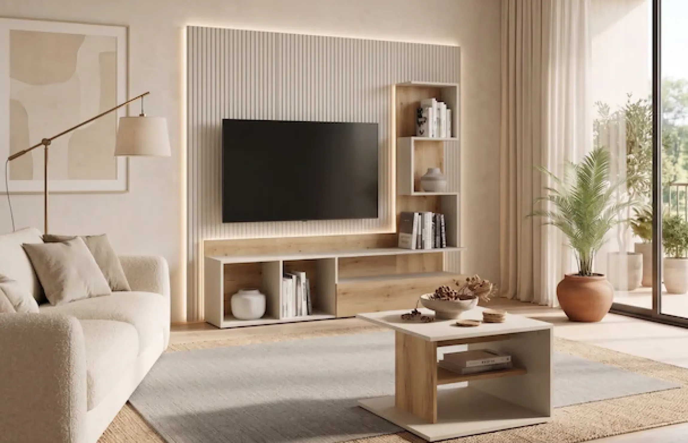 Home affaire Couchtisch »LUMIA Kaffeetisch mit viel Stauraum, 60x60cm, modernes Design« Beistelltisch mit Ablagefläche, Kaschmir/Natureiche