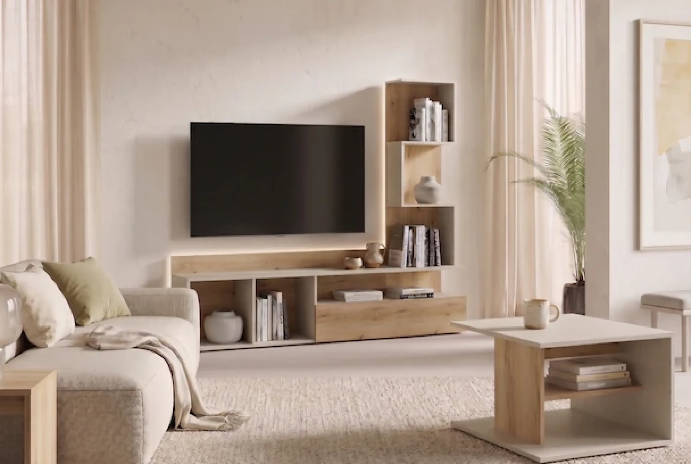 Home affaire Couchtisch »LUMIA Kaffeetisch mit viel Stauraum, 60x60cm, modernes Design« Beistelltisch mit Ablagefläche, Kaschmir/Natureiche
