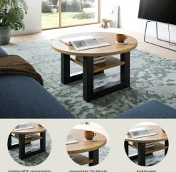 Home affaire Couchtisch »Rail, Ø 75 cm, mit Ablageboden, inklusive Kufengestell« Wohnzimmertisch, Beistelltisch
