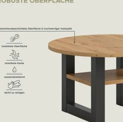 Home affaire Couchtisch »Rail, Ø 75 cm, mit Ablageboden, inklusive Kufengestell« Wohnzimmertisch, Beistelltisch
