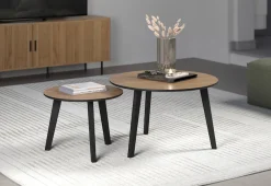 Home affaire Couchtisch »Ronda« Set, 2 Stk. tlg. Beistelltische mit Massivholzfüßen - Maße (B/T/H) 50-70/39-45/50-70 cm