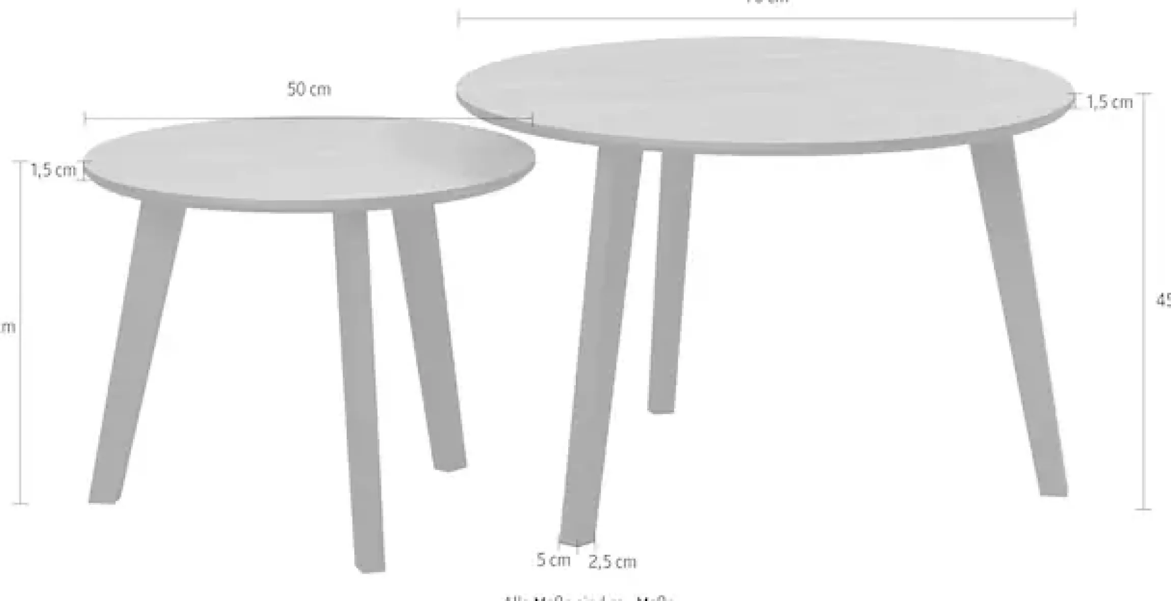 Home affaire Couchtisch »Ronda« Set, 2 Stk. tlg. Beistelltische mit Massivholzfüßen - Maße (B/T/H) 50-70/39-45/50-70 cm