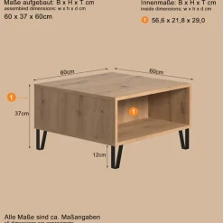 Home affaire Couchtisch »Tarragona« Couchtisch mit 2 offenen Fächern - (B/T/H) 60/60/37 cm