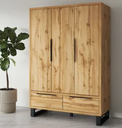 Home affaire Drehtürenschrank »Bronne,Breite 145 cm, Kleiderschrank inclusive Innenausstattung« Kleiderschrank, 2 Schubladen, Metallgriffe, Garderobe