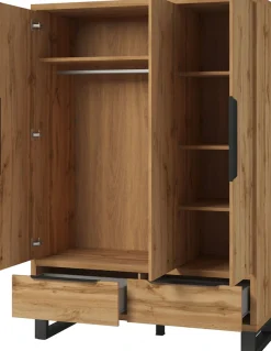 Home affaire Drehtürenschrank »Bronne,Breite 145 cm, Kleiderschrank inclusive Innenausstattung« Kleiderschrank, 2 Schubladen, Metallgriffe, Garderobe