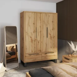 Home affaire Drehtürenschrank »Bronne,Breite 145 cm, Kleiderschrank inclusive Innenausstattung« Kleiderschrank, 2 Schubladen, Metallgriffe, Garderobe