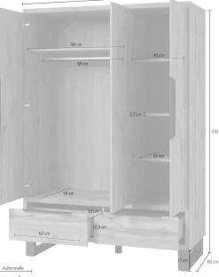 Home affaire Drehtürenschrank »Bronne,Breite 145 cm, Kleiderschrank inclusive Innenausstattung« Kleiderschrank, 2 Schubladen, Metallgriffe, Garderobe