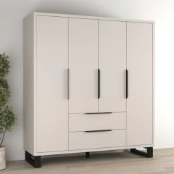 Home affaire Drehtürenschrank »Bronne,Breite 191 cm, Kleiderschrank inclusive Innenausstattung« Kleiderschrank, 2 Schubkästen, Metallgriffe, Garderobe