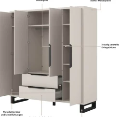 Home affaire Drehtürenschrank »Bronne,Breite 191 cm, Kleiderschrank inclusive Innenausstattung« Kleiderschrank, 2 Schubkästen, Metallgriffe, Garderobe