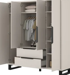 Home affaire Drehtürenschrank »Bronne,Breite 191 cm, Kleiderschrank inclusive Innenausstattung« Kleiderschrank, 2 Schubkästen, Metallgriffe, Garderobe