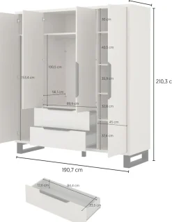 Home affaire Drehtürenschrank »Bronne,Breite 191 cm, Kleiderschrank inclusive Innenausstattung« Kleiderschrank, 2 Schubkästen, Metallgriffe, Garderobe