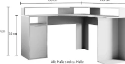 Home affaire Eckschreibtisch »Omaha« Gamingtisch mit Tür, Towerfach und Monitorablage, Breite 139 cm