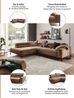 Home affaire Ecksofa »Antonelli, L-Form,inkl. Kopfteilverstellung, Breite 276 cm« ohne Sitztiefenverstellung, in Cord, taupe