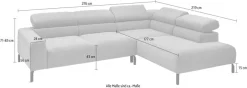 Home affaire Ecksofa »Antonelli, L-Form,inkl. Kopfteilverstellung, Breite 276 cm« ohne Sitztiefenverstellung, in Cord, taupe