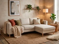Home affaire Ecksofa »Booster, whlw. mit Schlaffunktion & Bettkasten, Fuß Buche lackiert« Recamiere beidseitig montierbar, L-Form, in Cord & Struktur, B: 232 cm