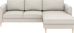 Home affaire Ecksofa »Booster, whlw. mit Schlaffunktion & Bettkasten, Fuß Buche lackiert« Recamiere beidseitig montierbar, L-Form, in Cord & Struktur, B: 232 cm