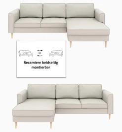 Home affaire Ecksofa »Booster, whlw. mit Schlaffunktion & Bettkasten, Fuß Buche lackiert« Recamiere beidseitig montierbar, L-Form, in Cord & Struktur, B: 232 cm