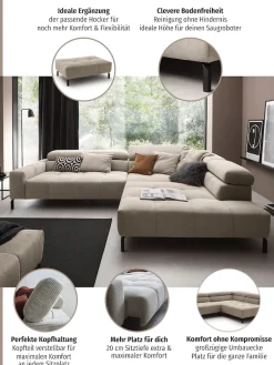Home affaire Ecksofa »Claya, 311 cm breit, L-Form,inkl. Kopfteilverstellung« ohne elektrischen Sitzvorzug