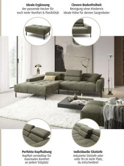 Home affaire Ecksofa »Claya Move, L-Form, Kopf- & Rückenverstellung, Breite 293 cm« Moderne Steppung, weicher Polsteraufbau & saugroboterfreundliche Höhe