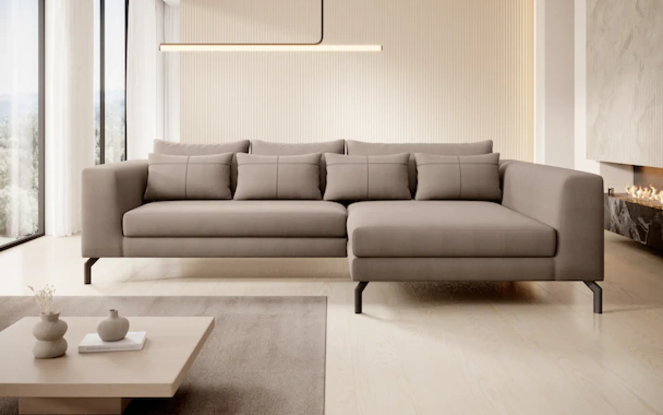 Home affaire Ecksofa »Cross, mit softem Sitz, L-Form, wendbare Zierkissen, Breite 284 cm« Couch mit vielen Kissen, stylische Kreuznaht, elegante Metallfüße